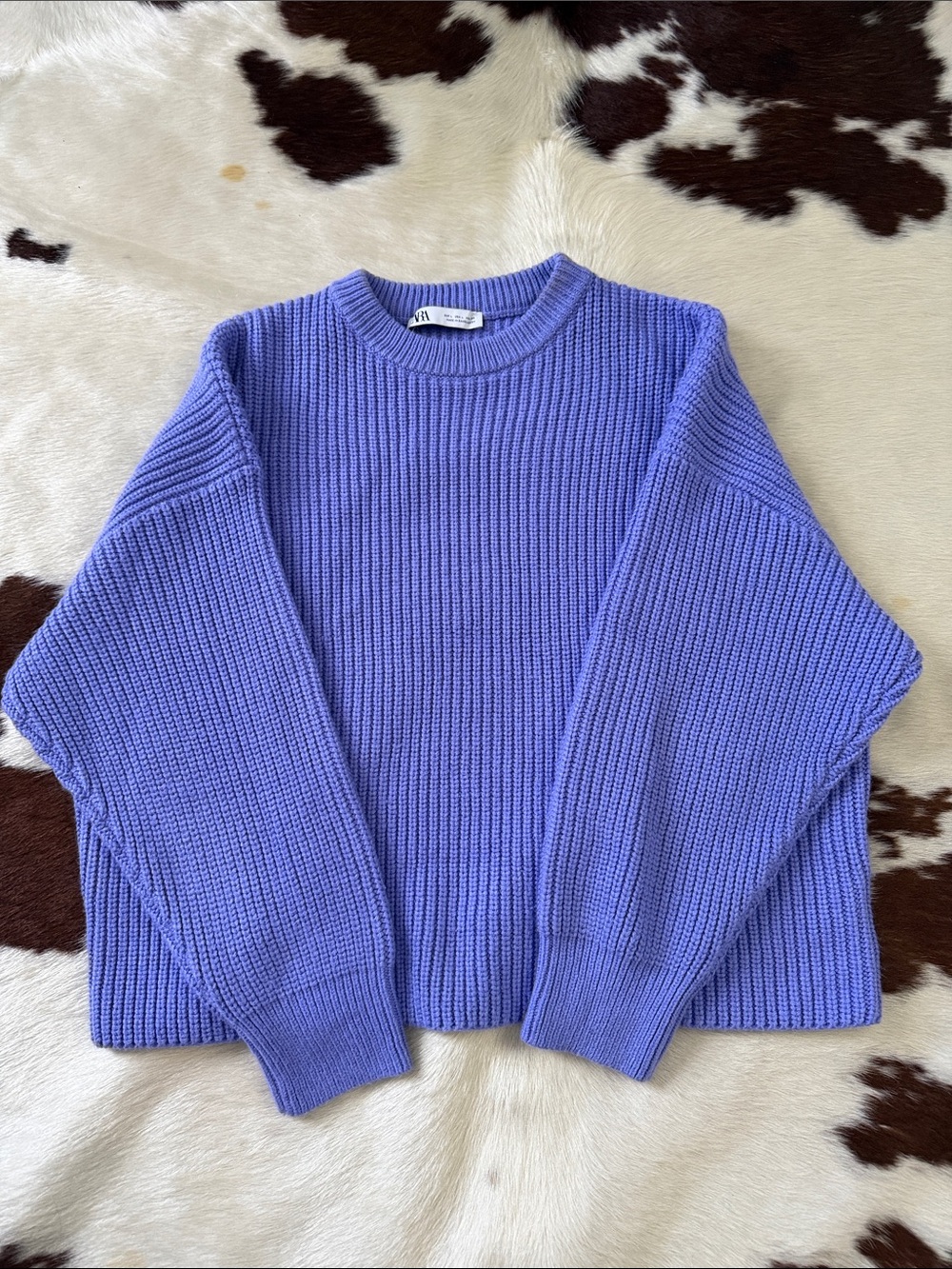 Zara Purple Ribbed Crewneck Sweater